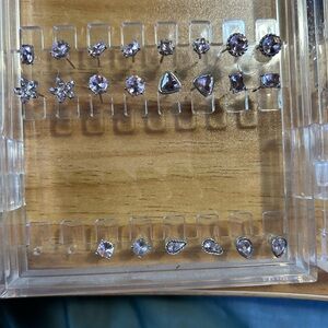 Elegant Silver and Pink Stud Earrings Set